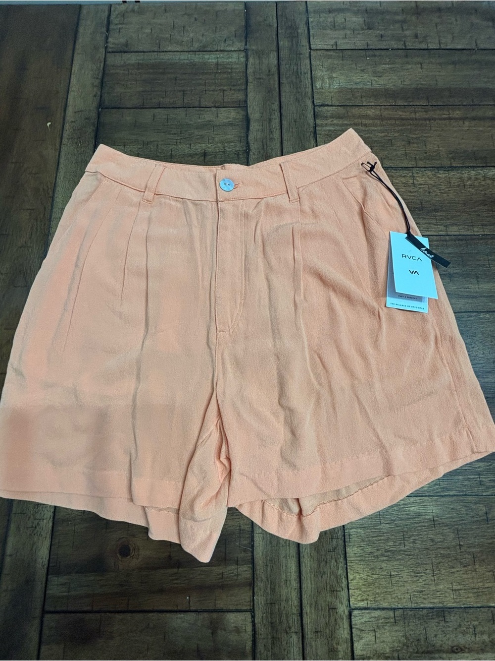RVCA Peach/orange High-Waist Pleated Shorts